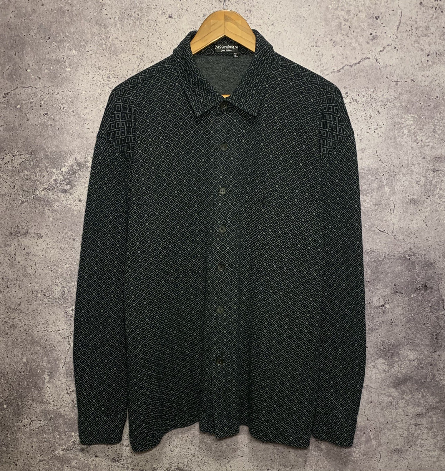 Camicia YSL Yves Saint Laurent vintage uomo grigio cotone fantasia pesante taglia XL