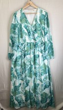 Soft Surroundings Women's Green Tropical Palm Leaf Kaia Maxi Dress Size 2X Flowy