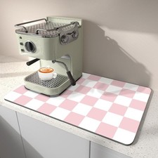 Dish Drying Mat for Kitchen Counter, 12" x 20" Checkered Coffee Bar Mat for
