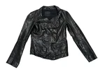 AllSaints Spitalfields Black Leather Biker Jacket Asymmetric Zip Women’s UK 10