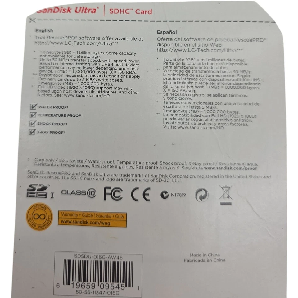 SanDisk Ultra 16GB SDHC Card Memory Card Speed Class 10 30MB/s 200X Full HD - Image 3 of 3