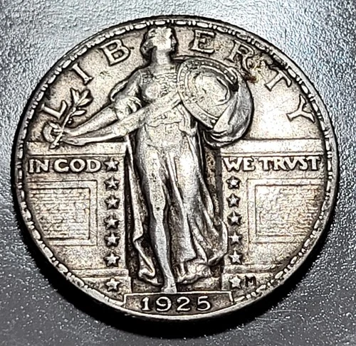 1925 Standing Liberty Quarter EF XF Original Toning Problem Free 25c SLQ