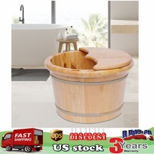 Foot Bath Barrel Soaking Bath Tub Bucket Wooden Washing Sauna Foot Basin W/Lid