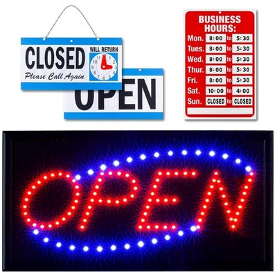 Horizontal LED Open Sign for Stores - Flashing Mode Included