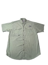 Columbia PFG Button Front Fishing Shirt Mens Small Green Short Sleeve Vented