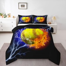Softball Bedding Set Queen for Boys, Ice and Fire Comforter Set for Kids Teen...