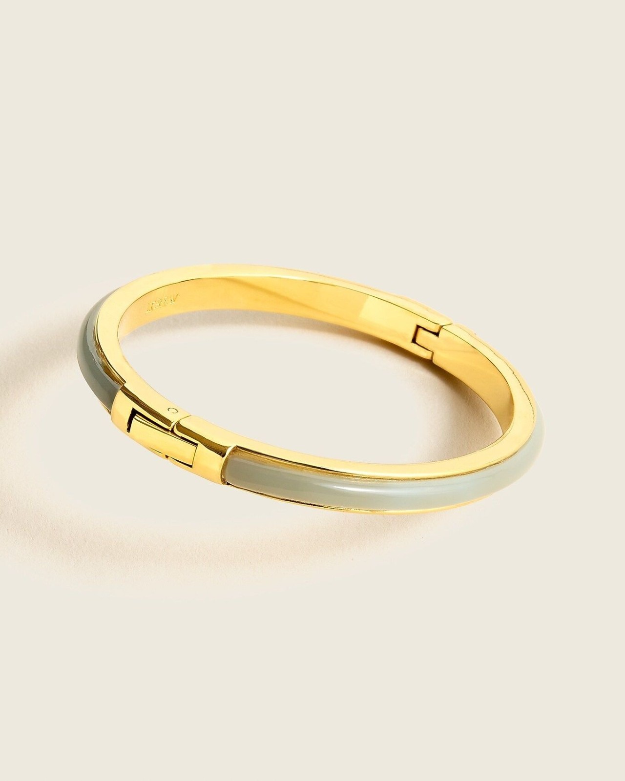 "J. Crew Green Grey Acetate Inlay Gold Tone Hinged Bangle Bracelet 2-3/8\" x 2-1/6"