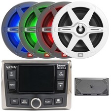 Infinity Marine Bluetooth Receiver, 4x 8" 450W Boat Gray Speakers, 4 Channel Amp