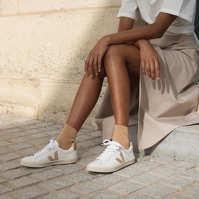 VEJA Esplar Leather Trainers Gold White Women's Sneaker Casual Size US7 EU38