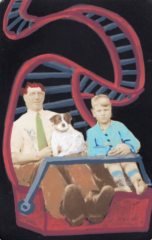 Dad's Rollercoaster Ride 4x2.5 Original Painting Folk Art Naive Potocki