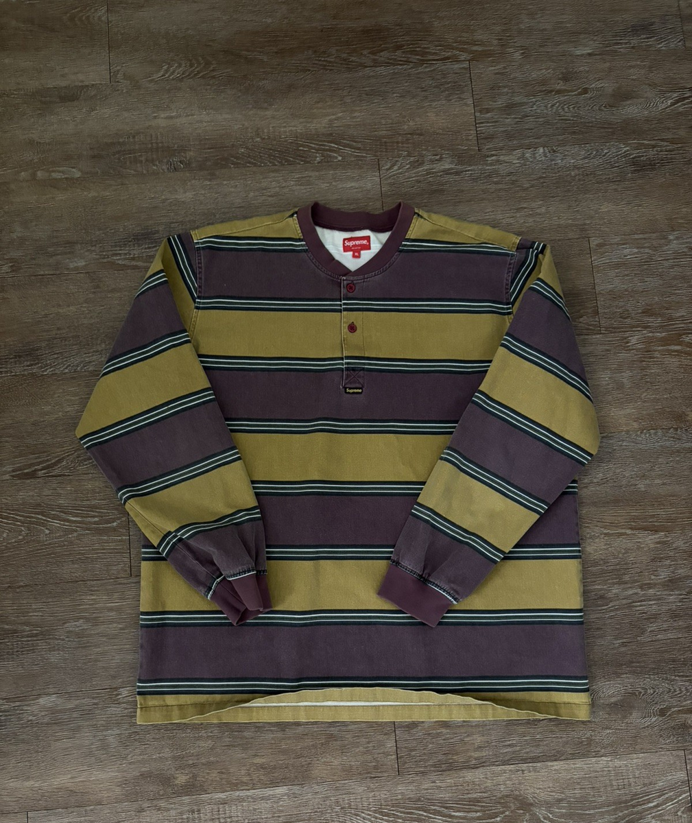 supreme stripe twill henley タグ付き　ヘンリーネック Supreme New York FW16 Printed Stripe Twill Henley Purple Brown