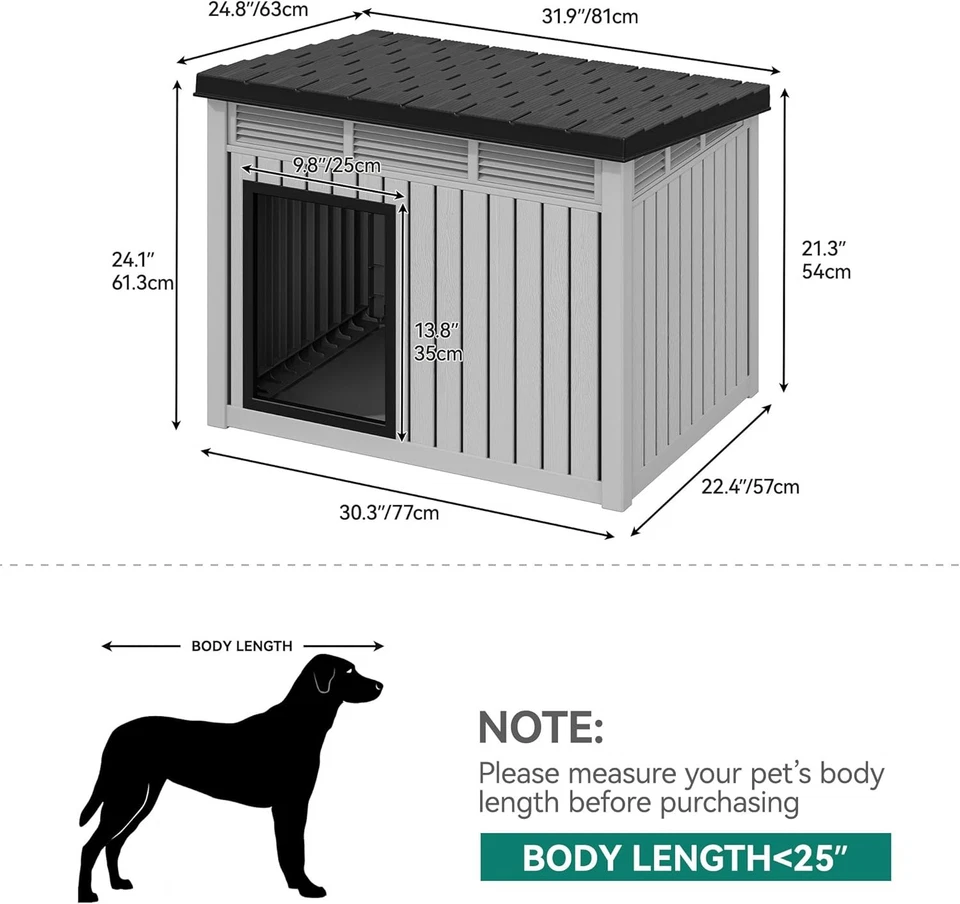 Casa para perros de plástico gris con techo elevable exterior interior perrera para perros con respiraderos de aire Foto 2 de 4