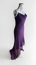 Vintage 90s Y2K Bari Jay Purple Cowl Neck Evening Beaded Strappy Dress w/ Shawl