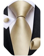 Mens Solid Color Tie and Pocket Square Set Woven Silk Plain Champagne Beige