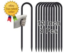 Trampoline Stakes 12 Inches Anchors High Wind Heavy Duty, 8-Pack U Shaped Tie Do