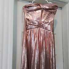 Boohoo Rose Gold Metallic Cowl Neck Spaghetti Strap Pleated Maxi Dress 6