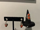 Vintage Native American Sterling Silver & Coral Drop Earrings & Ring 5 1/4