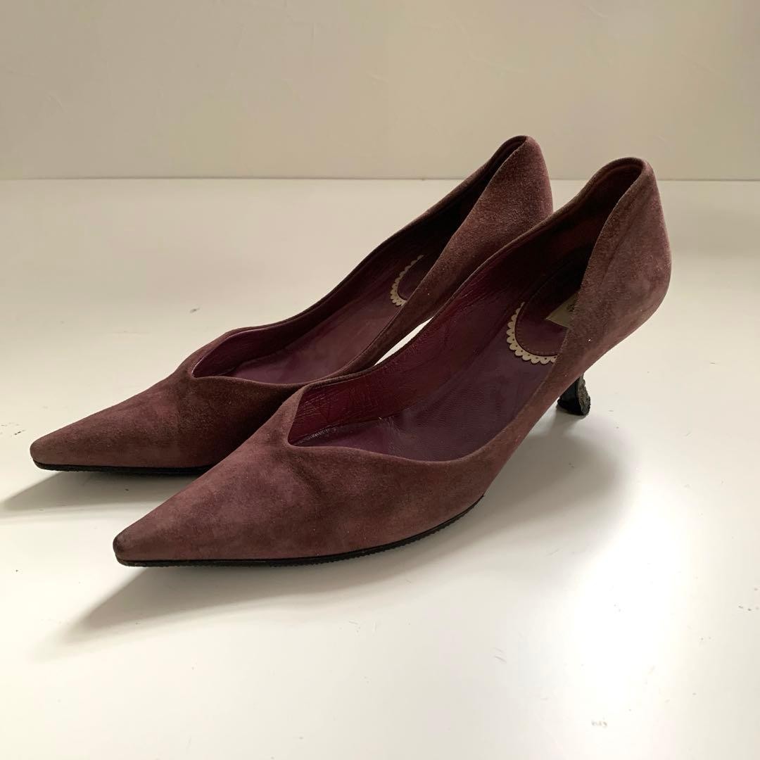PRADA Women's Heel Pumps Size:37/JP:23 Suede Purple From Japan 135151K Authentic