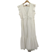 Quince Women Organic Textured Cotton Smocked V-neck Midi Dress White L