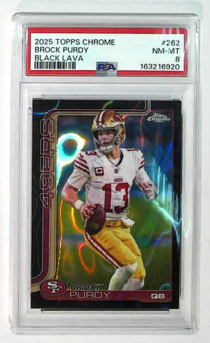 2025 Topps Chrome Brock Purdy Black Lava /10 49ers PSA 8 Pop 1 none higher