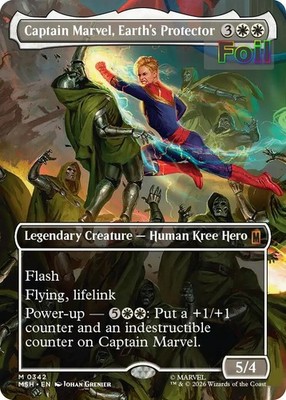 MTG MSH *FOIL* M Captain Marvel, Earth's Protector (Borderless) (0342) #342 NM