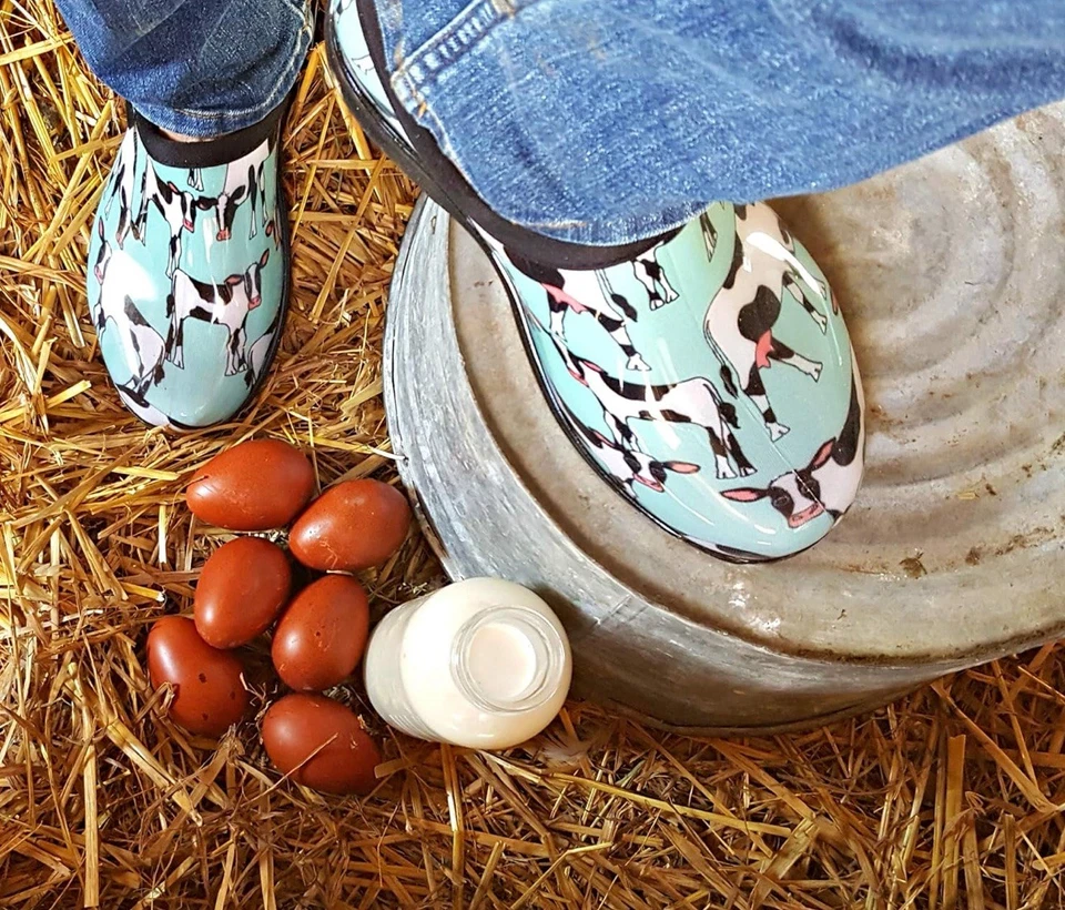 Retired Cowabella Mint Cow Print Women's Sloggers Clogs Waterproof Garden Shoes - Image 4 of 4