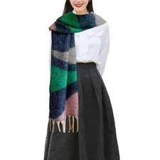 Women's Large Chunky Plaid Scarf Coloured Checked Oversized Scarf Tassel Soft...