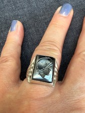 Sterling Silver Hematite Centurian Itaglio Signet Ring Vintage c1970 Size Q