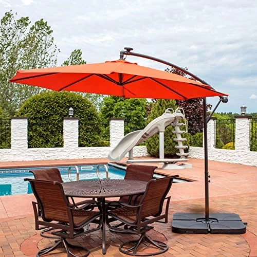 SUNNYDAZE 10FT OFFSET CANTILEVER SOLAR PATIO UMBRELLA BURNT ORANGE - Image 4 of 4