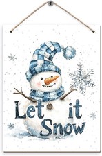 Winter Snowman Hanging Wooden Signs 12x6, Christmas Snow Signs, Winter Wall