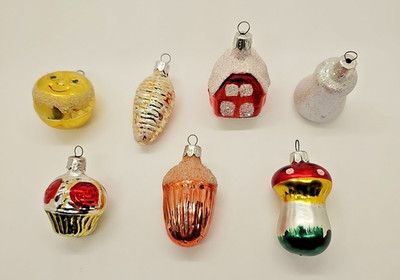 Vintage Blown Glass Small Christmas Ornaments Lot Of 7-Unknown Origin
