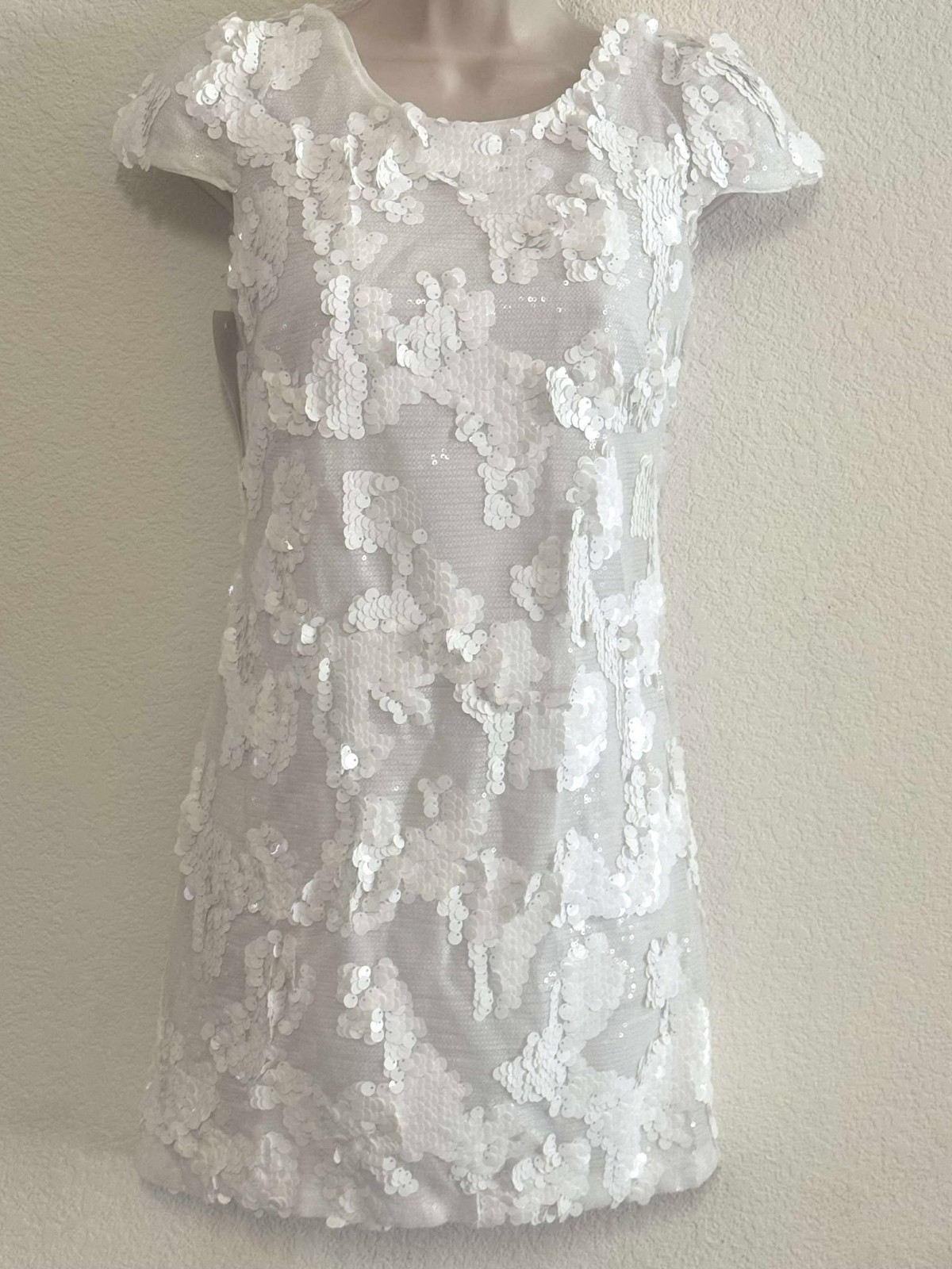 Population White Sequin Mini Short Sleeve Dress Size L NWT #27