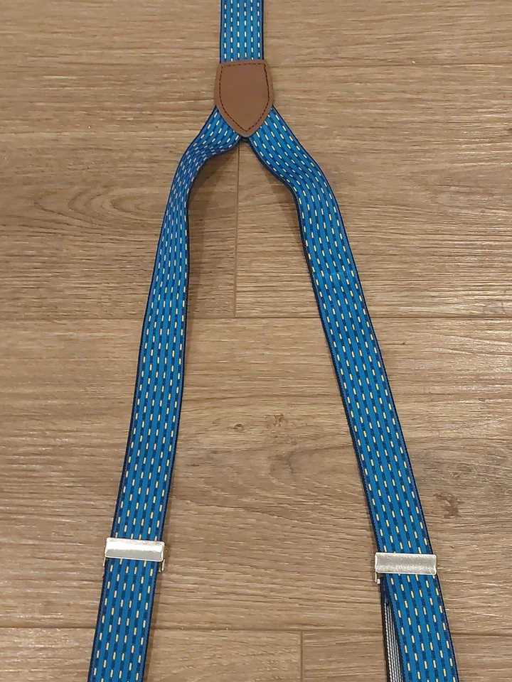 Tirantes Convertibles Azul Ajustable Clip y Botón Borde Amarillo Unisex Foto 3 de 4