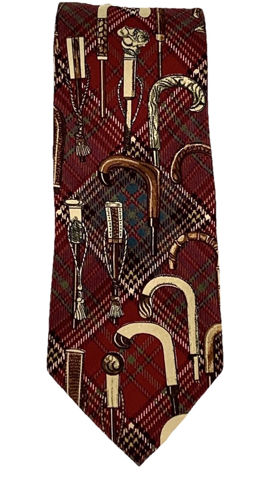 Vtg Polo Ralph Lauren Hand Made USA 100% Silk Tie Burgundy Walking Sticks desing