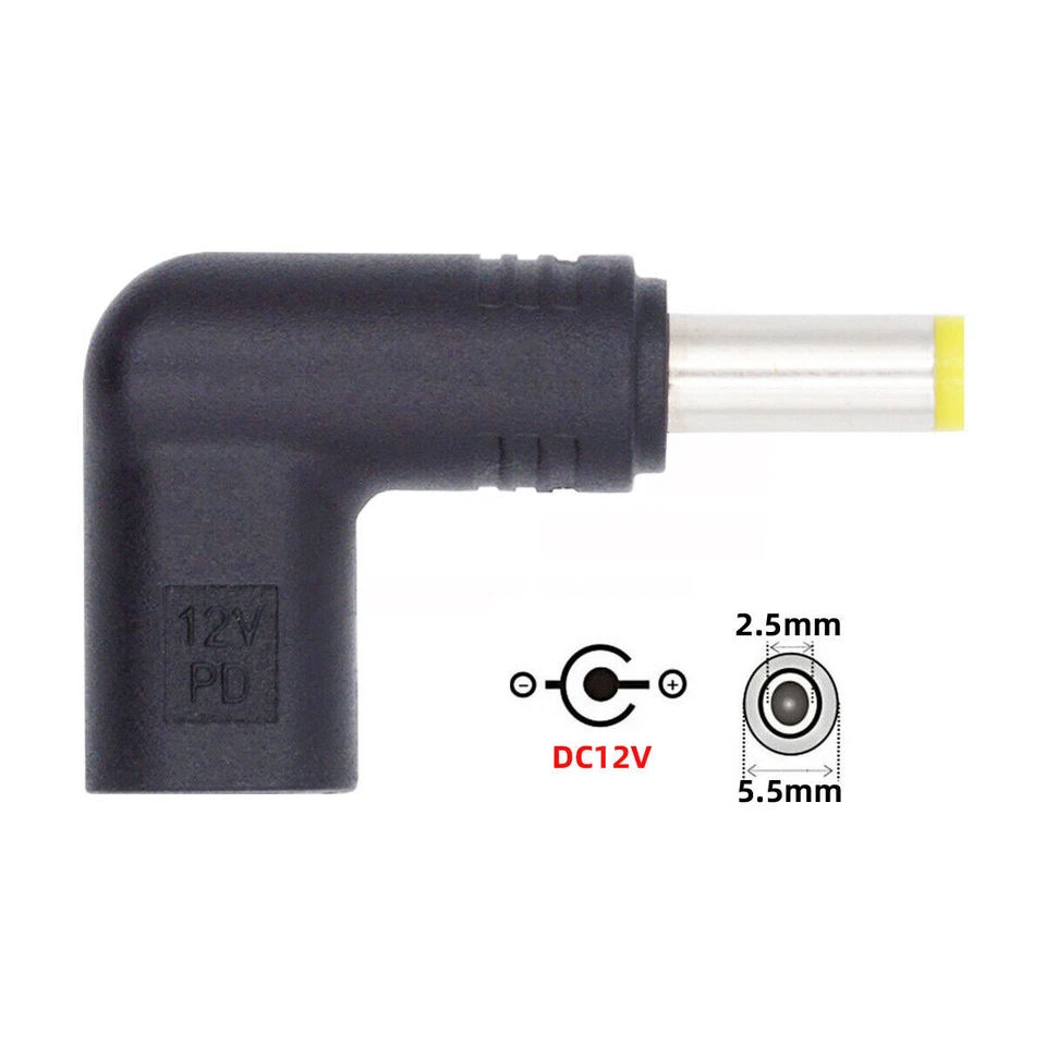USB 3.1 Type C USB-C Female to DC 12V 5.5x2.5mm Plug Adapter PD 90 Degree Angled - Image 4 of 4