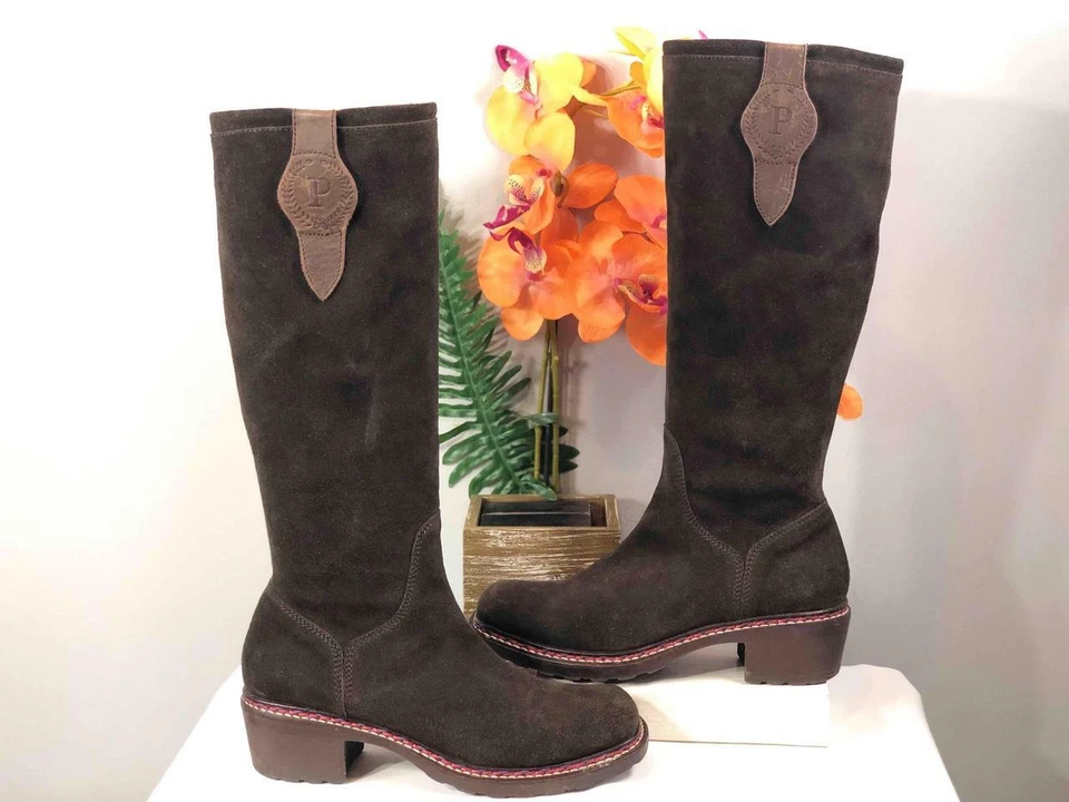 Коричневые замшевые сапоги для верховой езды до колена POLLINI WAY OUT США 7,5/ЕС 38 - Изображение 4 из 4