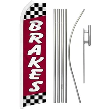 Brakes Advertising Swooper Feather Flutter Flag Pole Kit Auto Mechanic RED