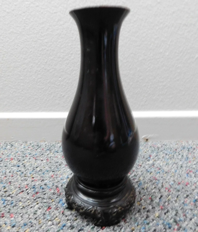 Jarrón antiguo chino Foochow Fuzhou pintado a mano negro de madera lacada Foto 2 de 4