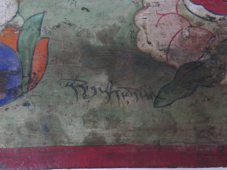 Thangka budista tibetano original sobre madera Shakyamuni y Manjushri 10,5" x 17" Foto 4 de 4