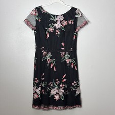 Size 6 NWT Adrianna Papell Floral Embroidered Tulle Overlay Dress Black Lace