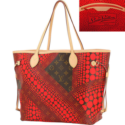 Louis Vuitton x Yayoi Kusama Neverfull MM Monogram Wave Dot Tote Bag Red M40686 - Picture 1 of 12