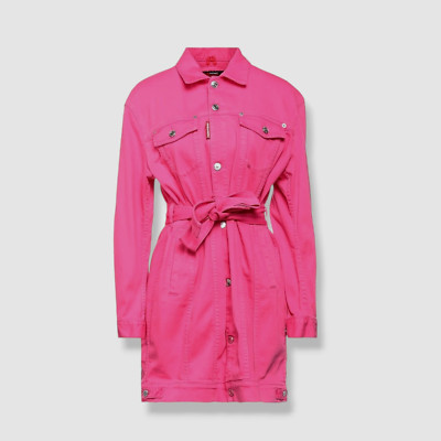 $825 Dsquared2 Women's Pink Over Jean Denim Belted Jacket Coat Size 52