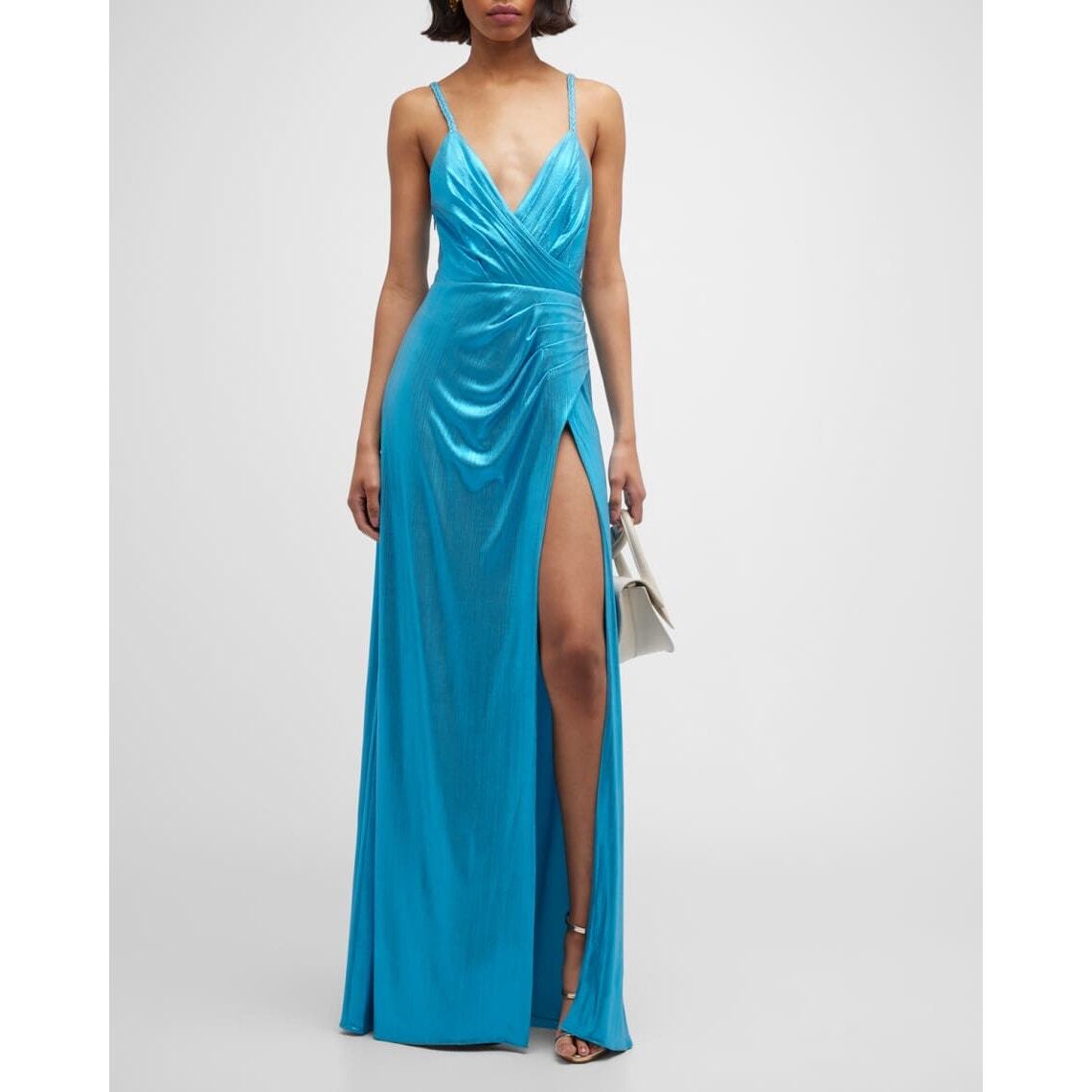 backless dress with slit The Josie Aqua Blue Shimmer Strapless Keyhole Mini Dress – Cason Couture main image 0