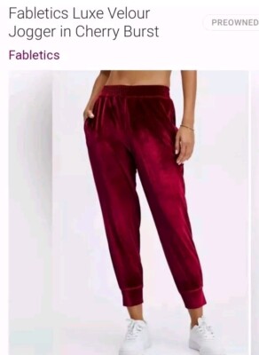 Fabletics Women's Small Red Cherry Burst Luxe Velour Joggers Jogging Pants