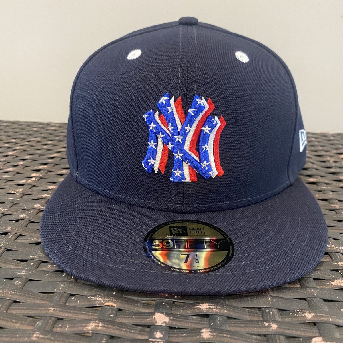 New Era New York Yankees Flag 59FIFTY Fitted Hat Cap Navy Blue