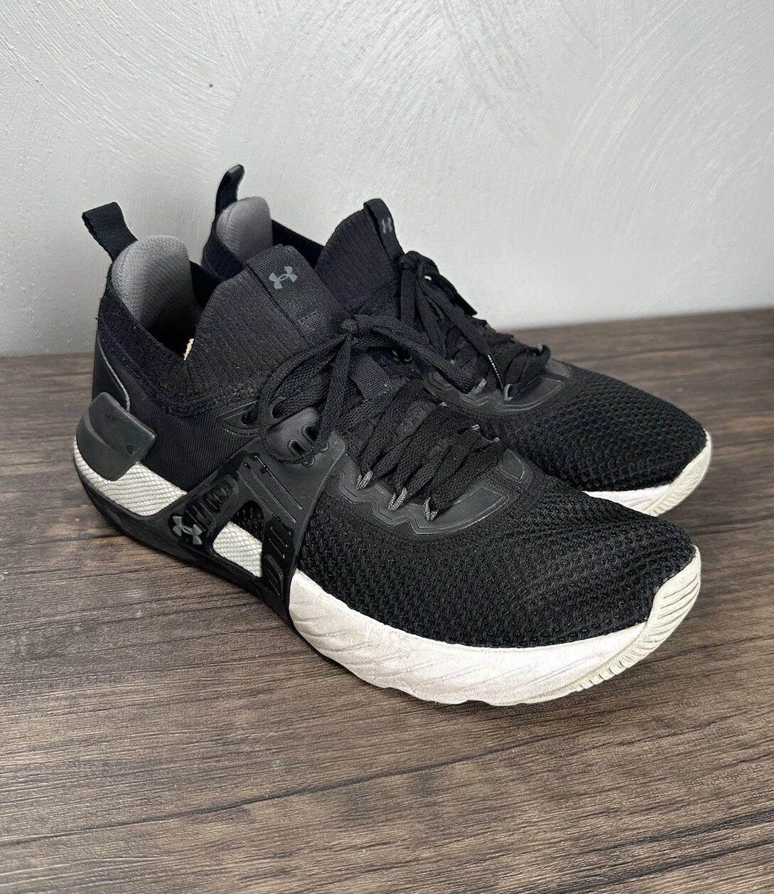 Under Armour Project Rock 4 Black/White Gym Training Shoes 3023695-001 Men's 9.5