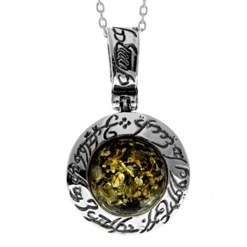 Pendentif Rond En Argent 925 Et Ambre Baltique Véritable - Moderne, Référence 1670 - Neuf Avec étiquettes