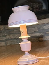 Vintage Metal Toleware Desk Table Light Pink MCM 12.5” NICE!! 6” Shade Striped