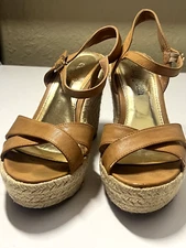 Cathy Jean tan and jute wedges Size 6