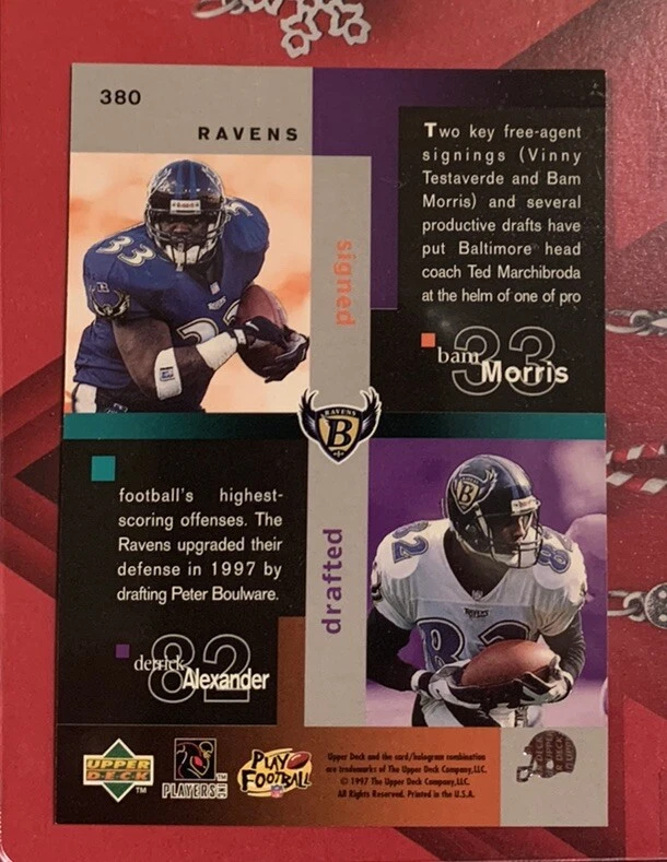 1997 Collector's Choice Football Card #380 Testaverde/Jackson/Morris/Alexander - Image 2 of 2